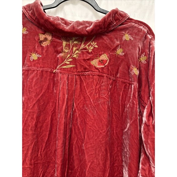 Johnny Was Tunic Shirt Button Up 3XL‎ Red Velvet Oversized Floral Embroidered - Picture 11 of 15